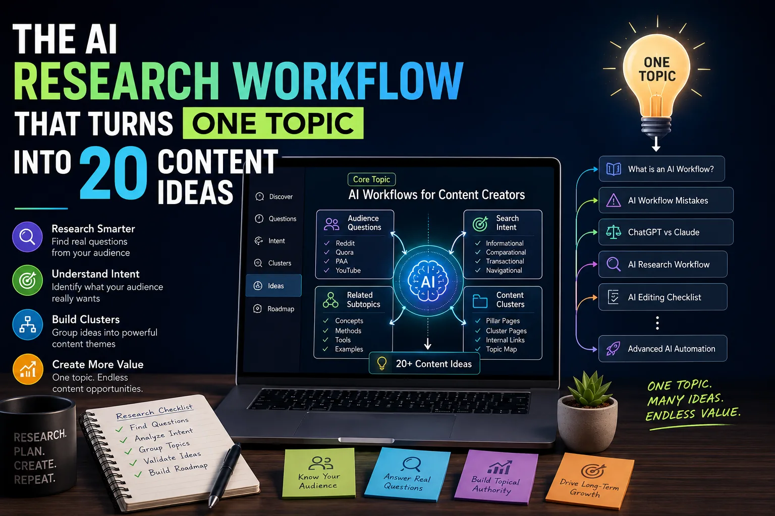 The AI Research Workflow That Turns One Topic Into 20 Content Ideas