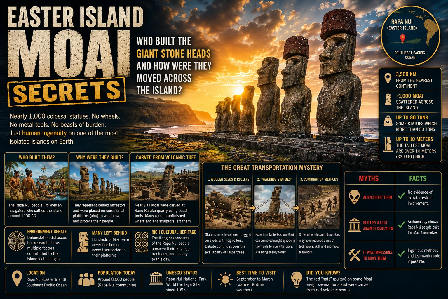 Easter Island Moai: Who Built the Giant Stone Heads and How Were They Moved?
