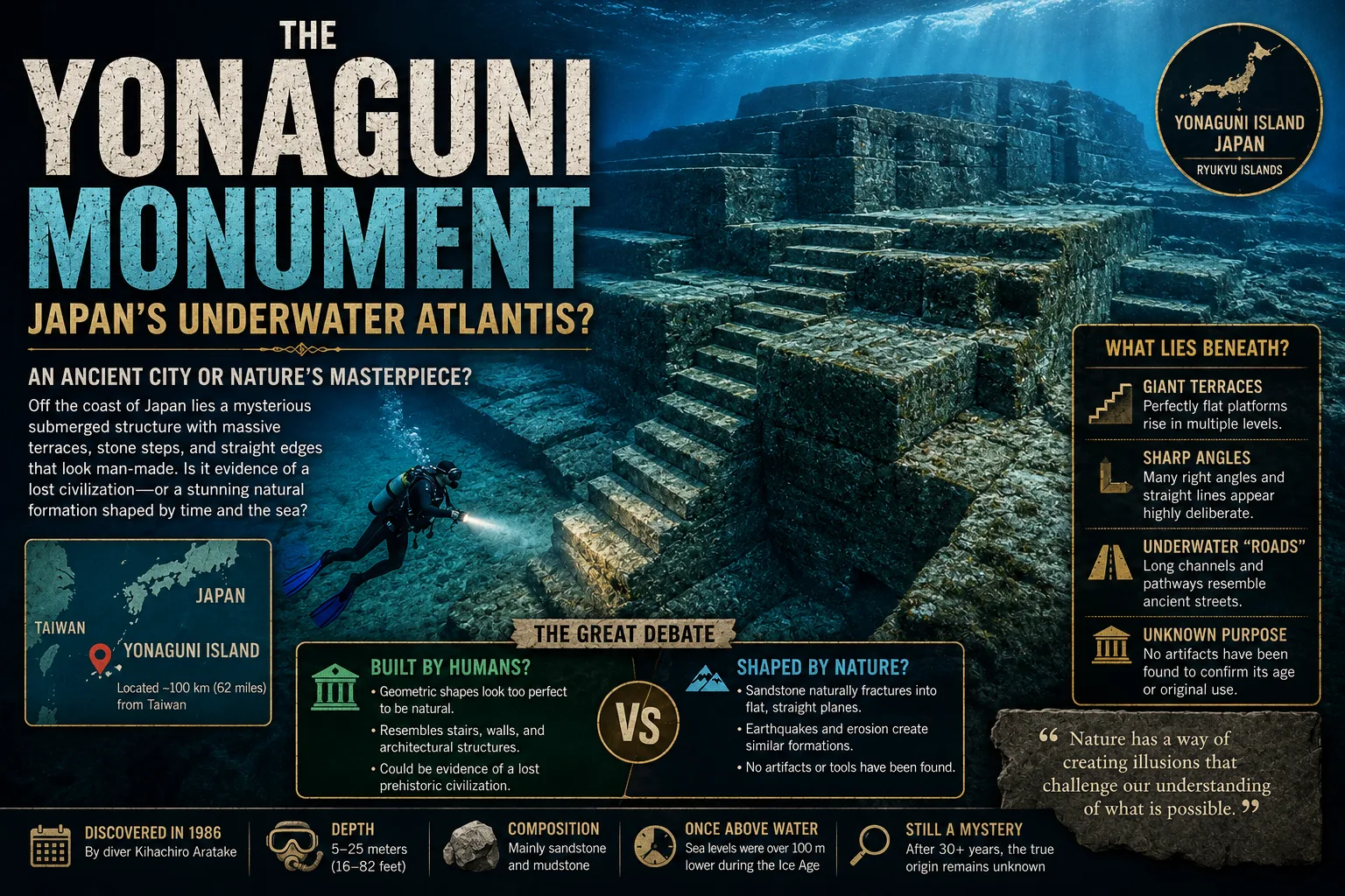 The Yonaguni Monument: Japan's Underwater Atlantis or Nature's Masterpiece?